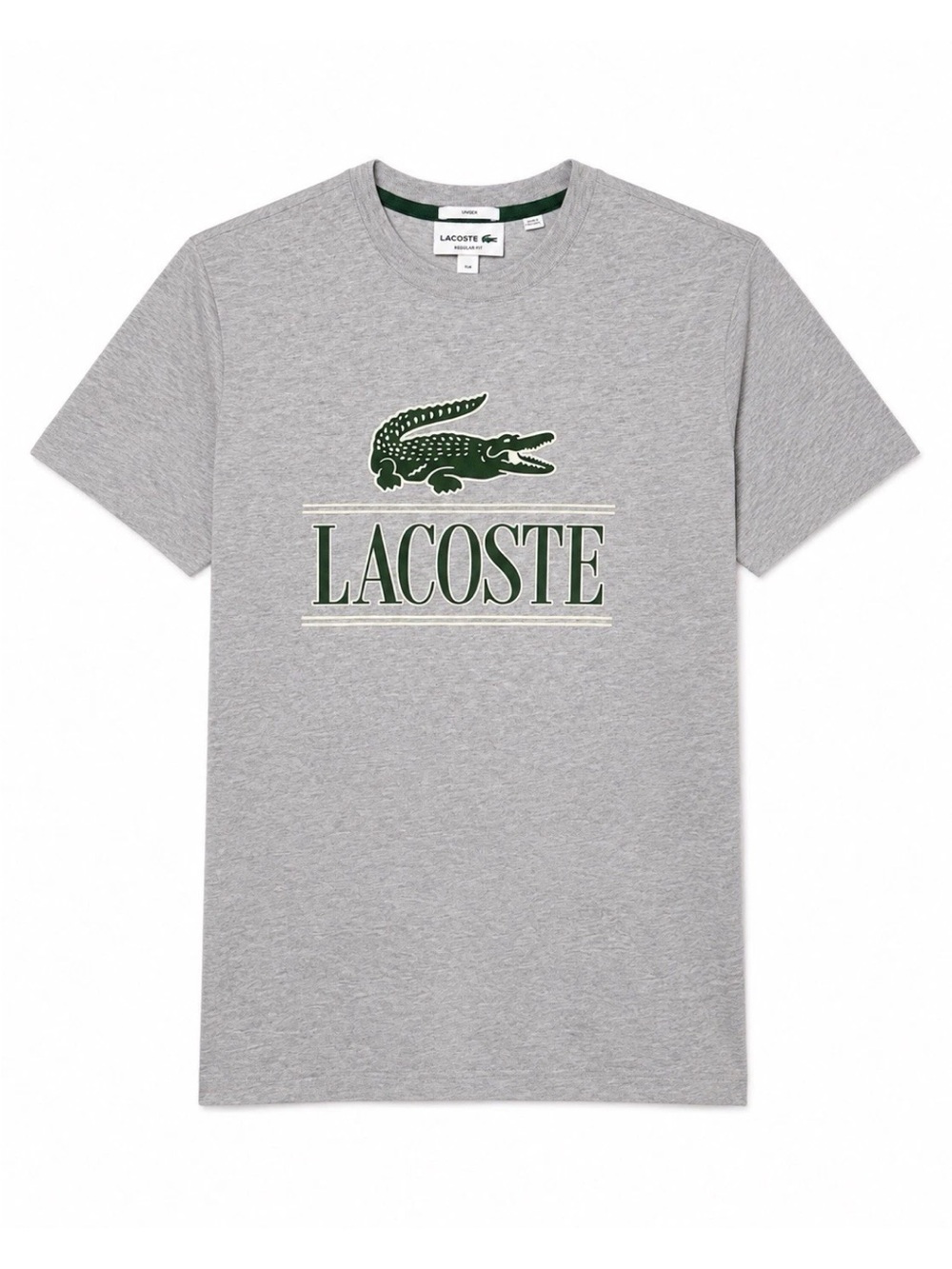 Lacoste Grey Short-Sleeve Tee with Green Crocodile Logo